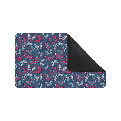 Butterfly Red Deep Blue Print Pattern Rubber Doormat