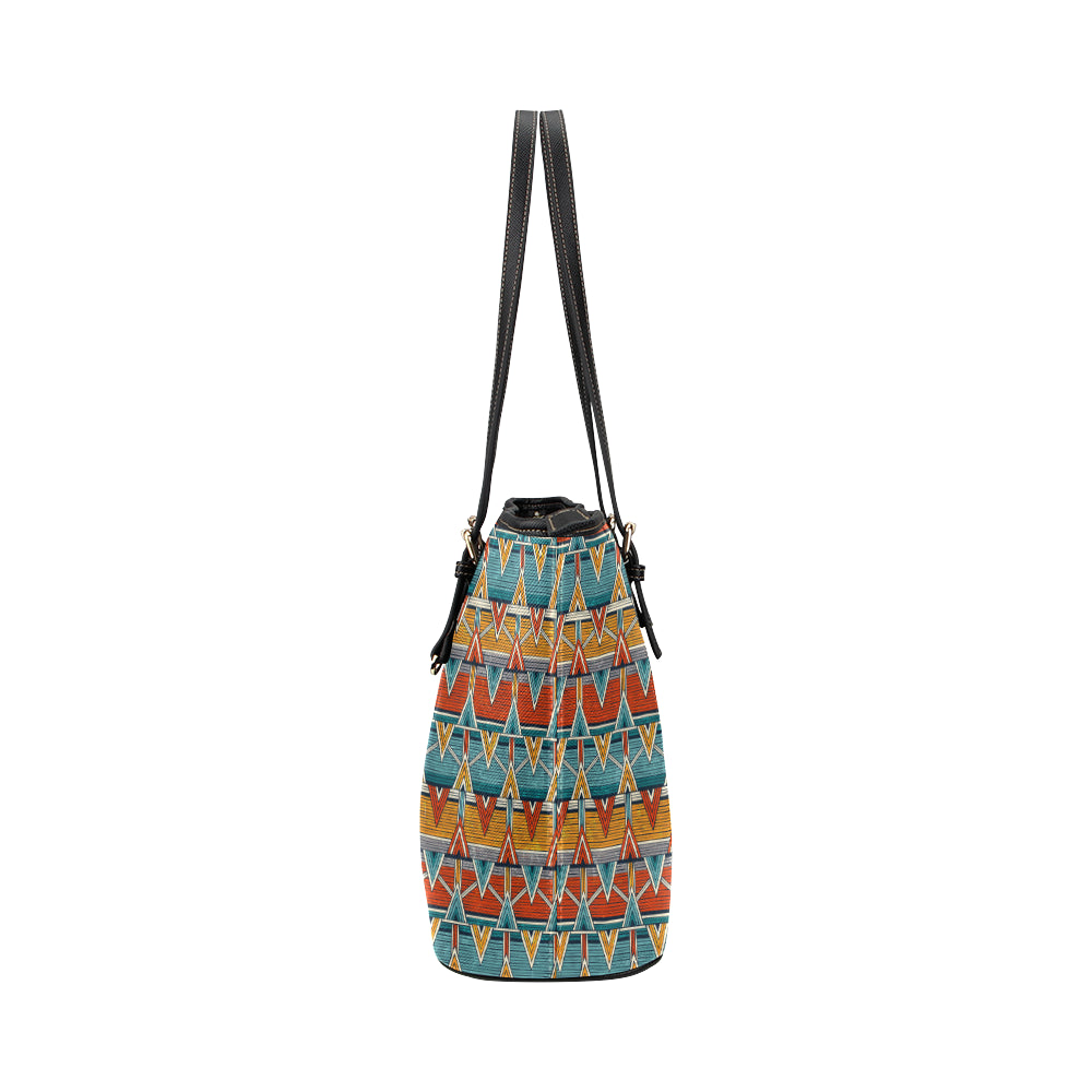 Kente Print African Design Themed Leather Tote Bag