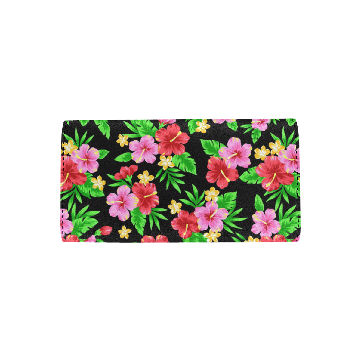 Pink Red Hibiscus Pattern Print Design HB023 Women's Trifold Wallet