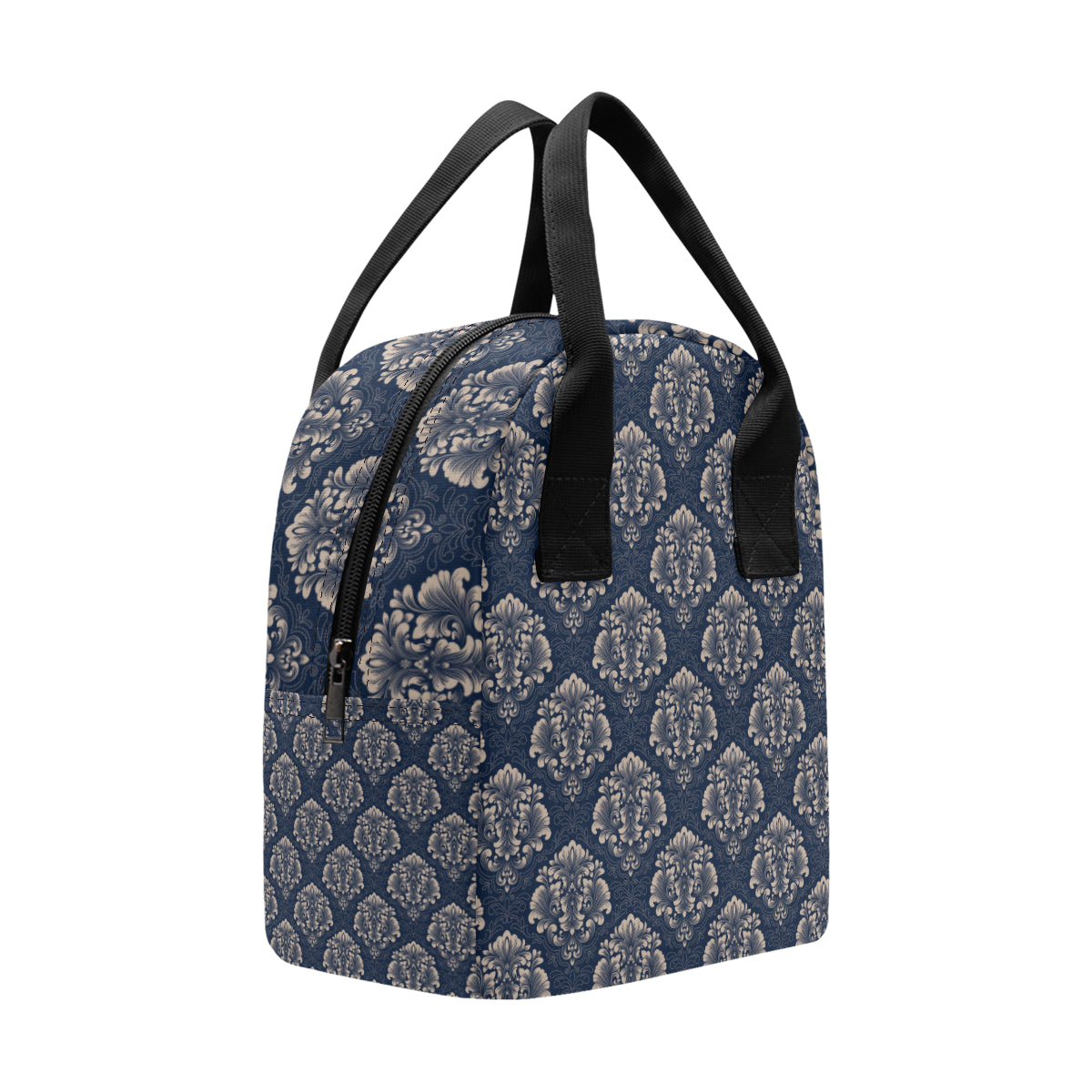 Damask Blue Luxury Print Pattern Insulated Lunch Bag
