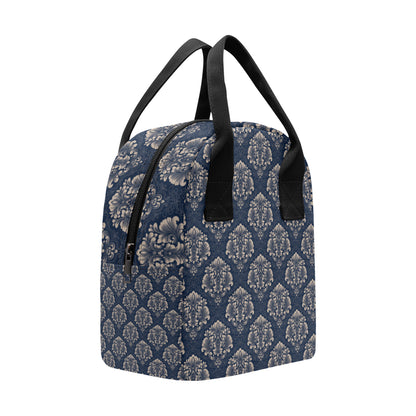 Damask Blue Luxury Print Pattern Insulated Lunch Bag