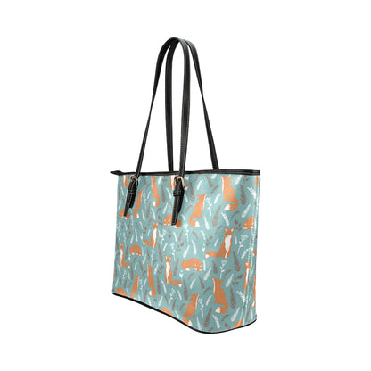 Fox Forest Print Pattern Leather Tote Bag