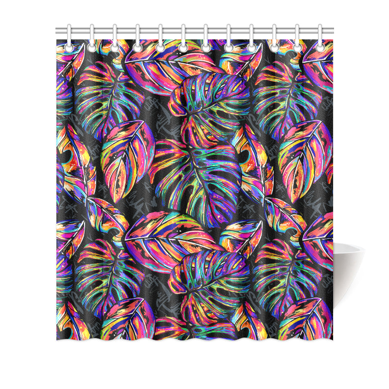Neon Color Tropical Palm Leaves Shower Curtain