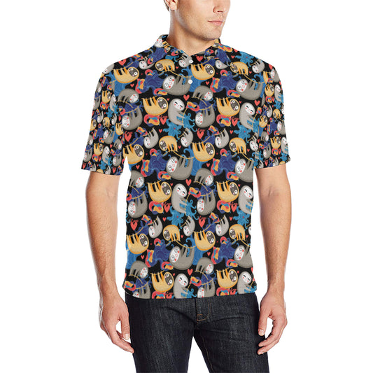 Sloth Cartoon Design Themed Print Men Polo Shirt