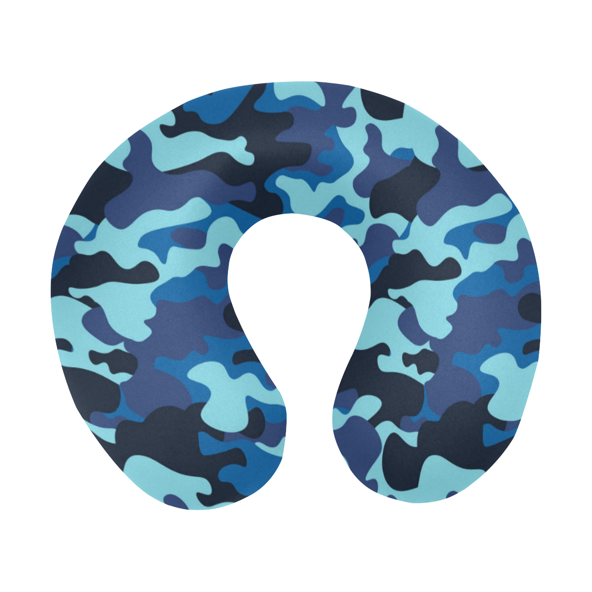 Camo Blue Pattern Print Design 04 U-Shaped Travel Neck Pillow
