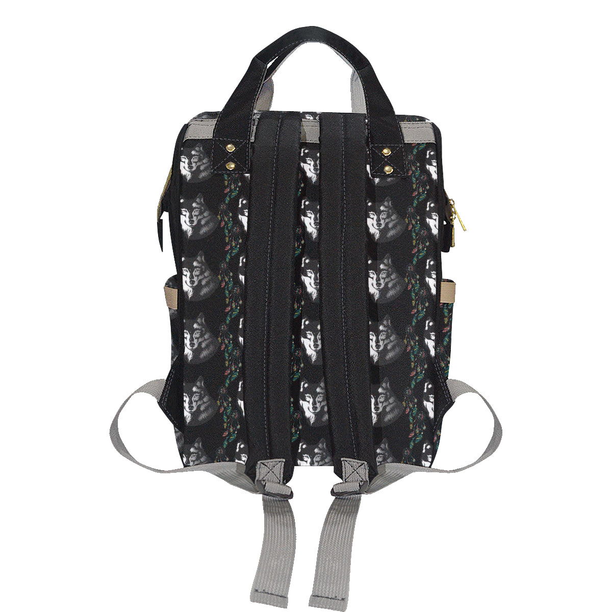 Wolf Black Dream Catcher Design Print Diaper Bag Backpack