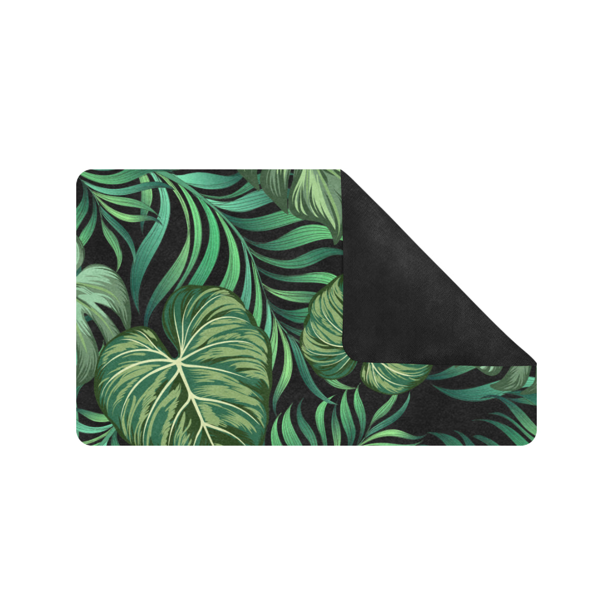 Green Fresh Tropical Palm Leaves Rubber Doormat