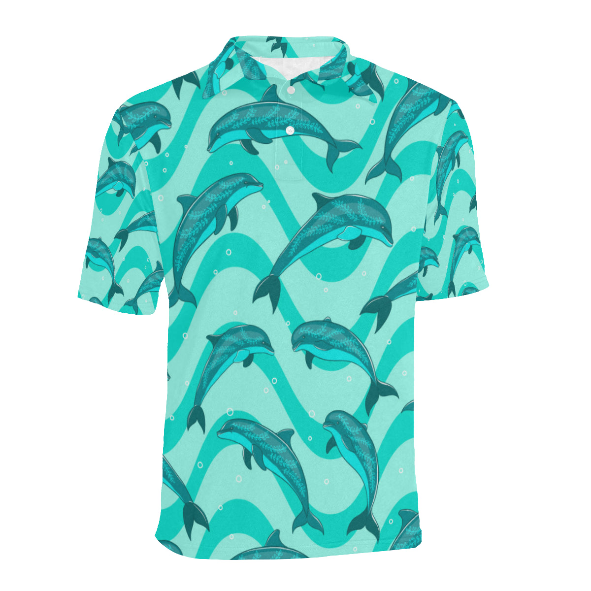 Dolphin Wave Print Men Polo Shirt