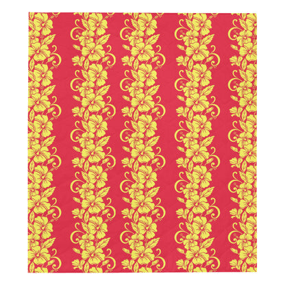 Orange Hibiscus Pattern Print Design HB018 Premium Quilt