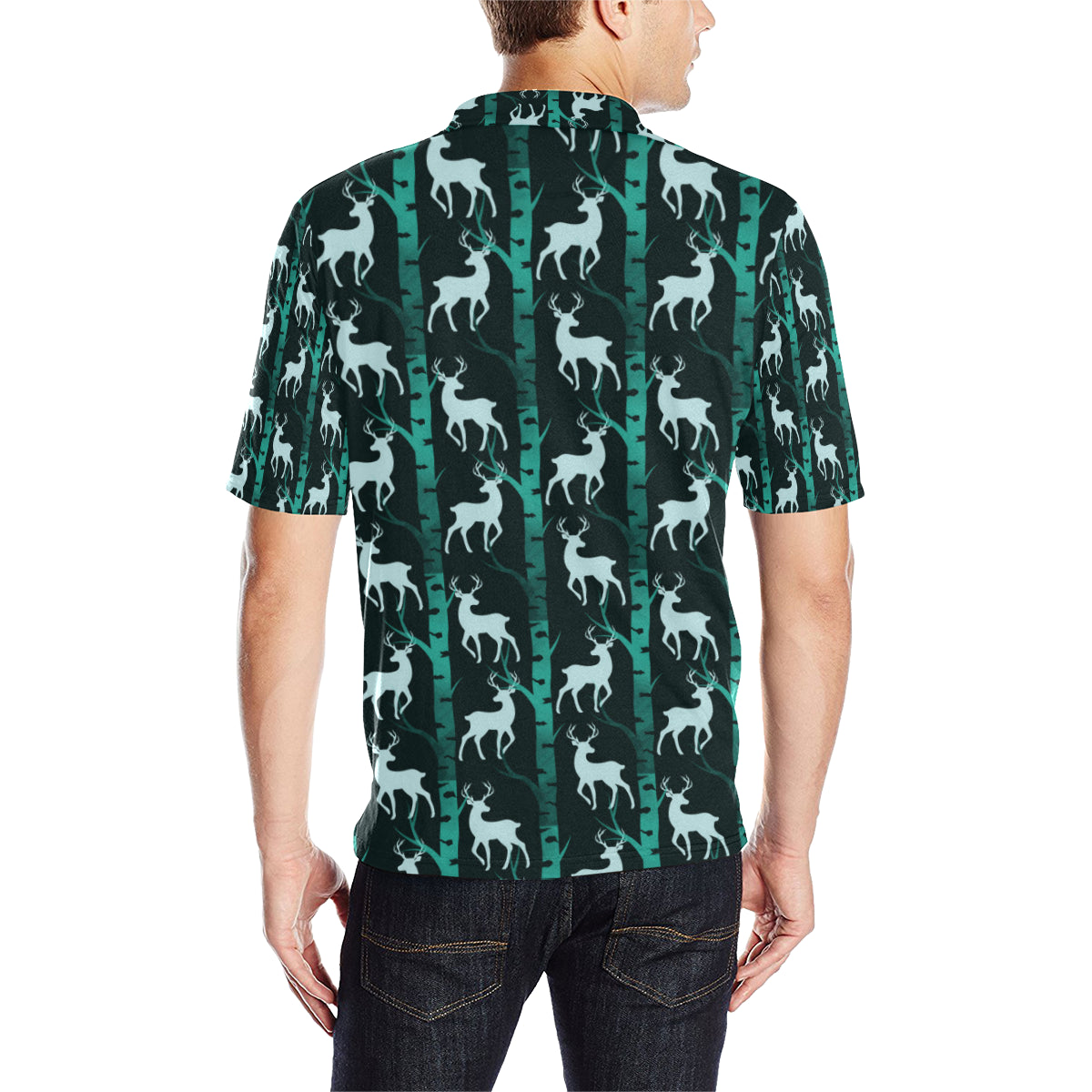 Deer Jungle Print Pattern Men Polo Shirt