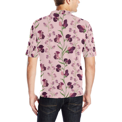 Peony Pattern Print Design PE09 Men Polo Shirt