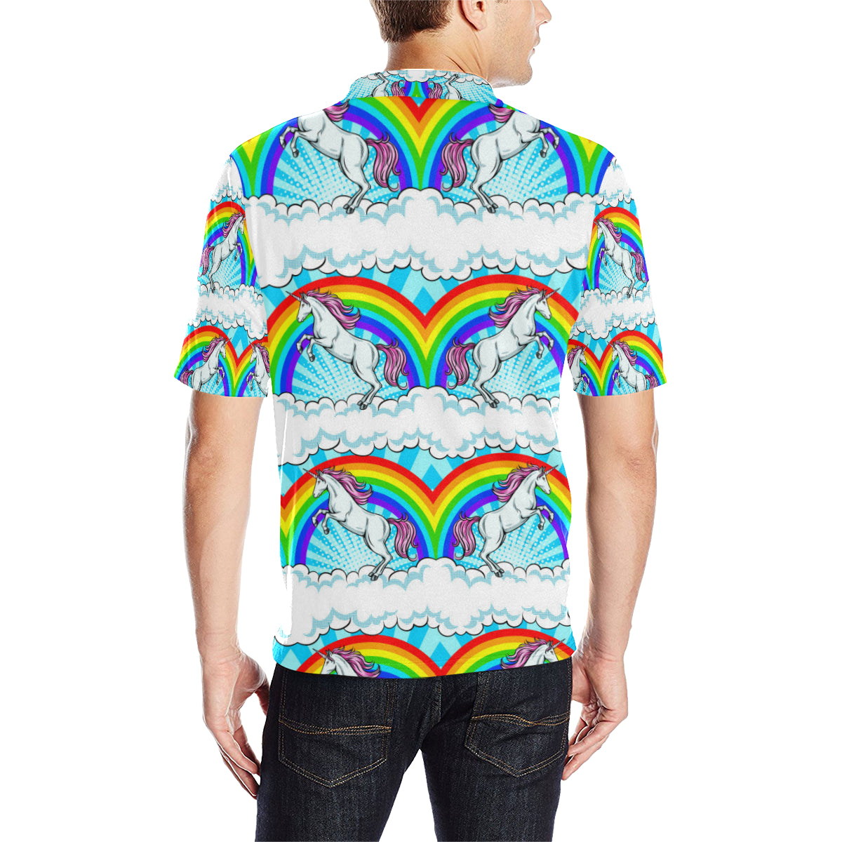 Unicorn Rainbow Men Polo Shirt