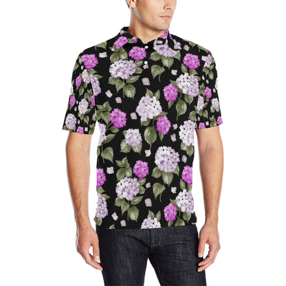 Hydrangea Pattern Print Design HD011 Men Polo Shirt