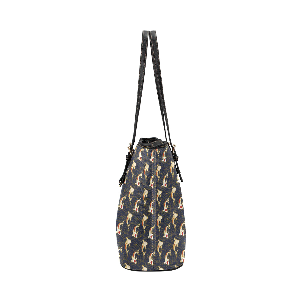 Koi Carp Japanese Design Themed Print Leather Tote Bag
