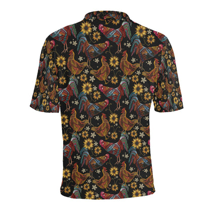 Chicken Embroidery Style Men Polo Shirt