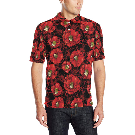 Camellia Pattern Print Design CM06 Men Polo Shirt
