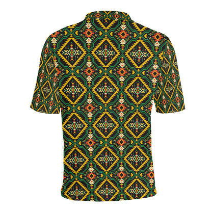 Kente Green Design African Print Men Polo Shirt