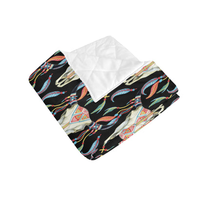 Buffalo Head Boho Style Pattern Print Design 01 Premium Quilt