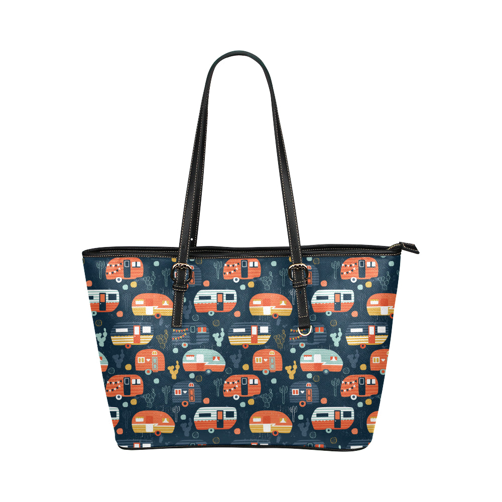 Camper Caravan Print Pattern Leather Tote Bag