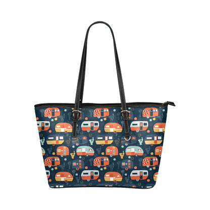 Camper Caravan Print Pattern Leather Tote Bag