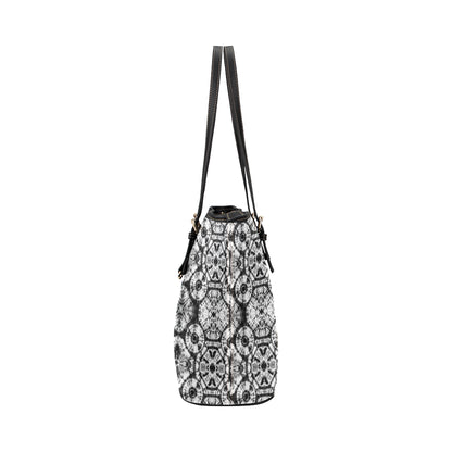Tie Dye Black White Design Print Leather Tote Bag