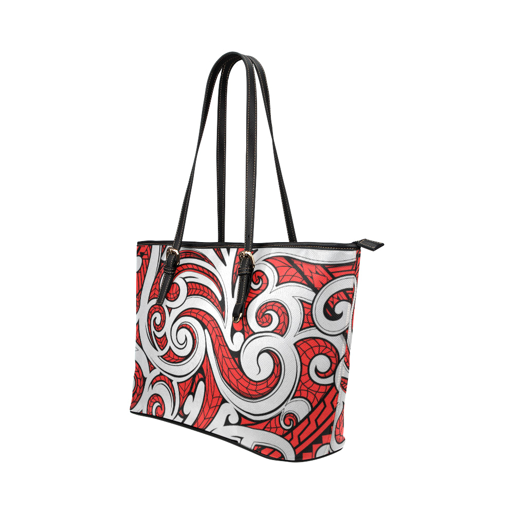 Maori Polynesian Themed Design Print Leather Tote Bag
