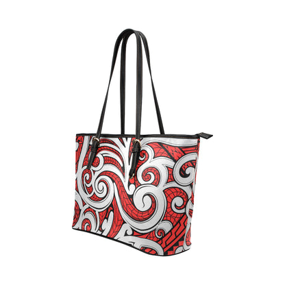 Maori Polynesian Themed Design Print Leather Tote Bag