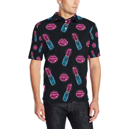 Lipstick Color Neon Pattern Print Design 03 Men Polo Shirt