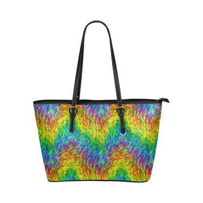 Rainbow Fur Design Print Leather Tote Bag