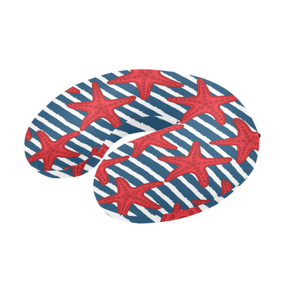 Starfish Red Pattern Print Design 02 U-Shaped Travel Neck Pillow