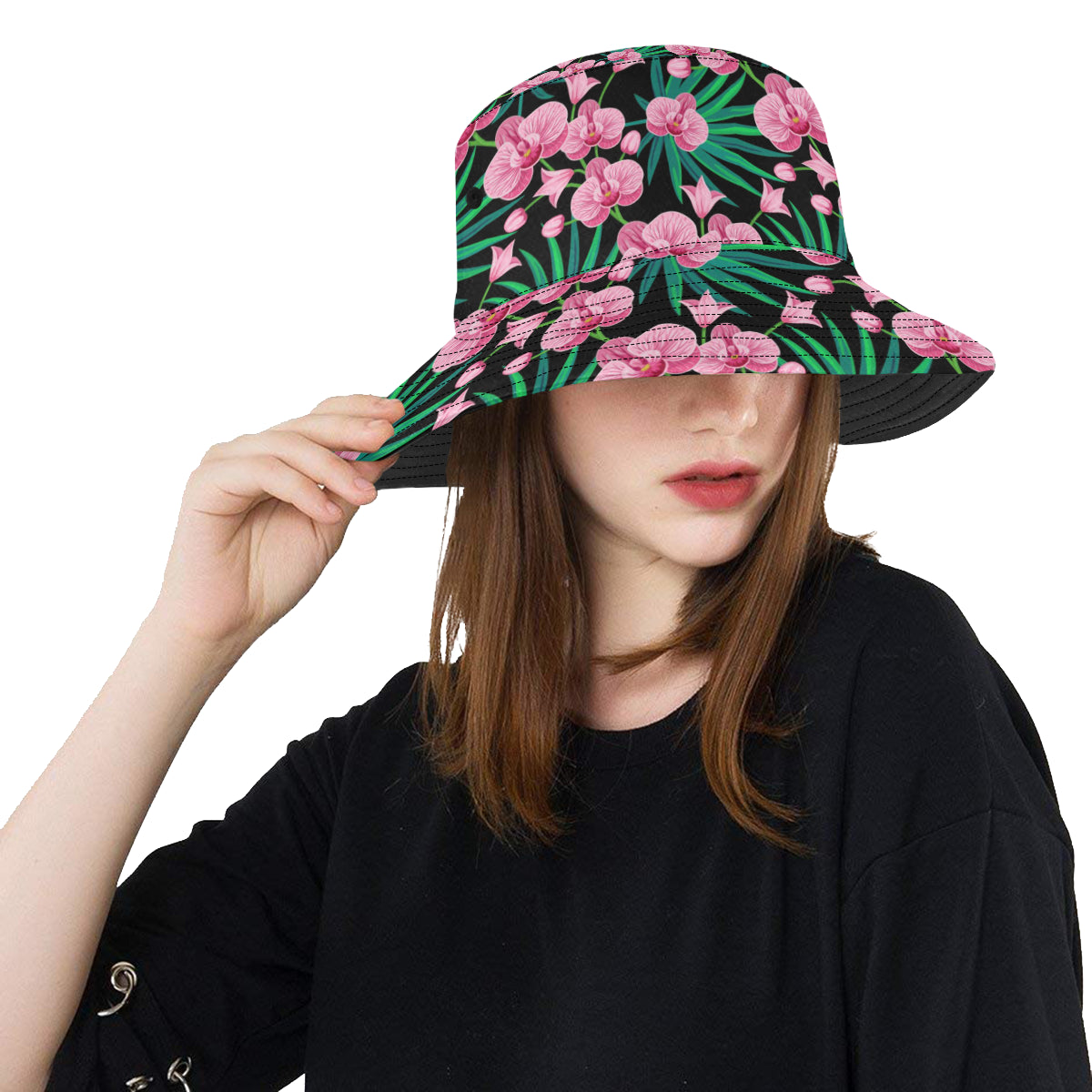 Orchid Pink Pattern Print Design OR06 Unisex Bucket Hat