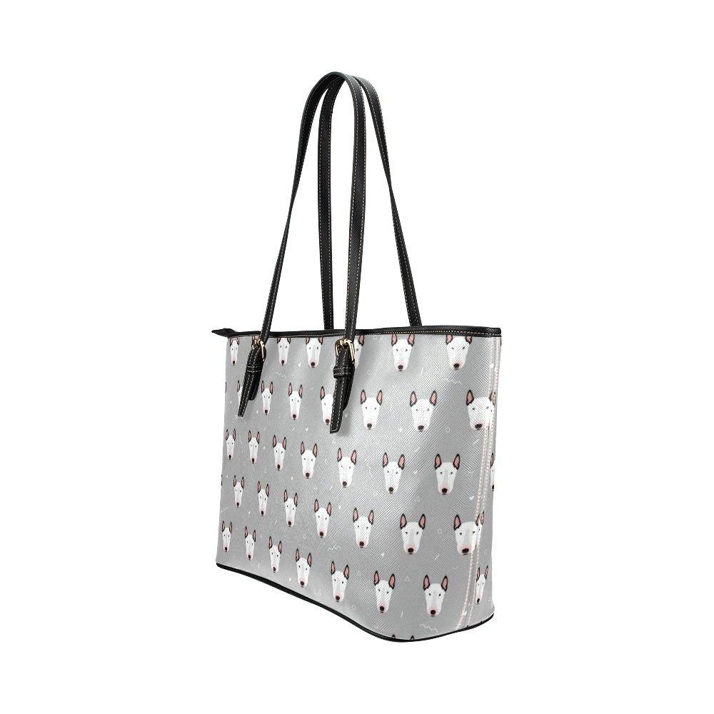 Bull Terrier Head Print Pattern Leather Tote Bag