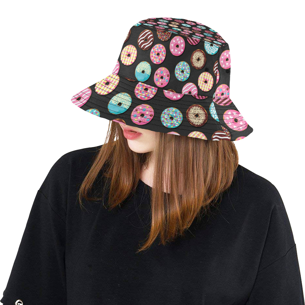 Donut Pattern Print Design DN02 Unisex Bucket Hat
