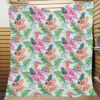 Hummingbird Tropical Pattern Print Design 05 Premium Quilt