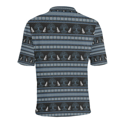 Wolf Tree of Life Knit Design Print Men Polo Shirt