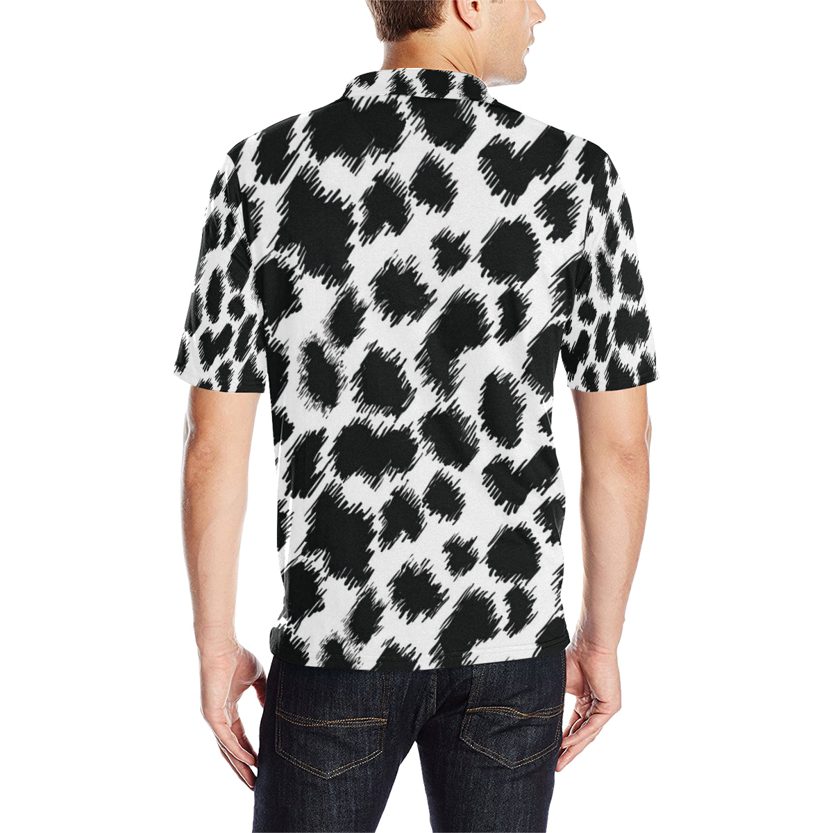 Cheetah Black Print Pattern Men Polo Shirt