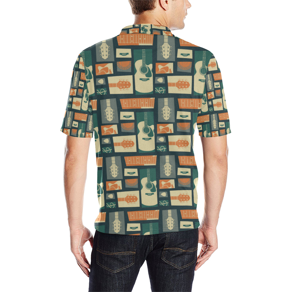 Acoustic Guitar Pattern Print Design 02 Men Polo Shirt