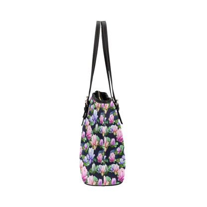 Lotus Flower Print Design Leather Tote Bag