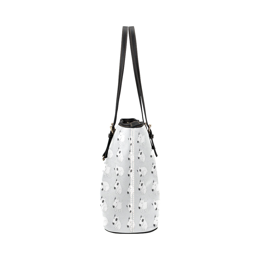 Bull Terrier hand draw Print Pattern Leather Tote Bag