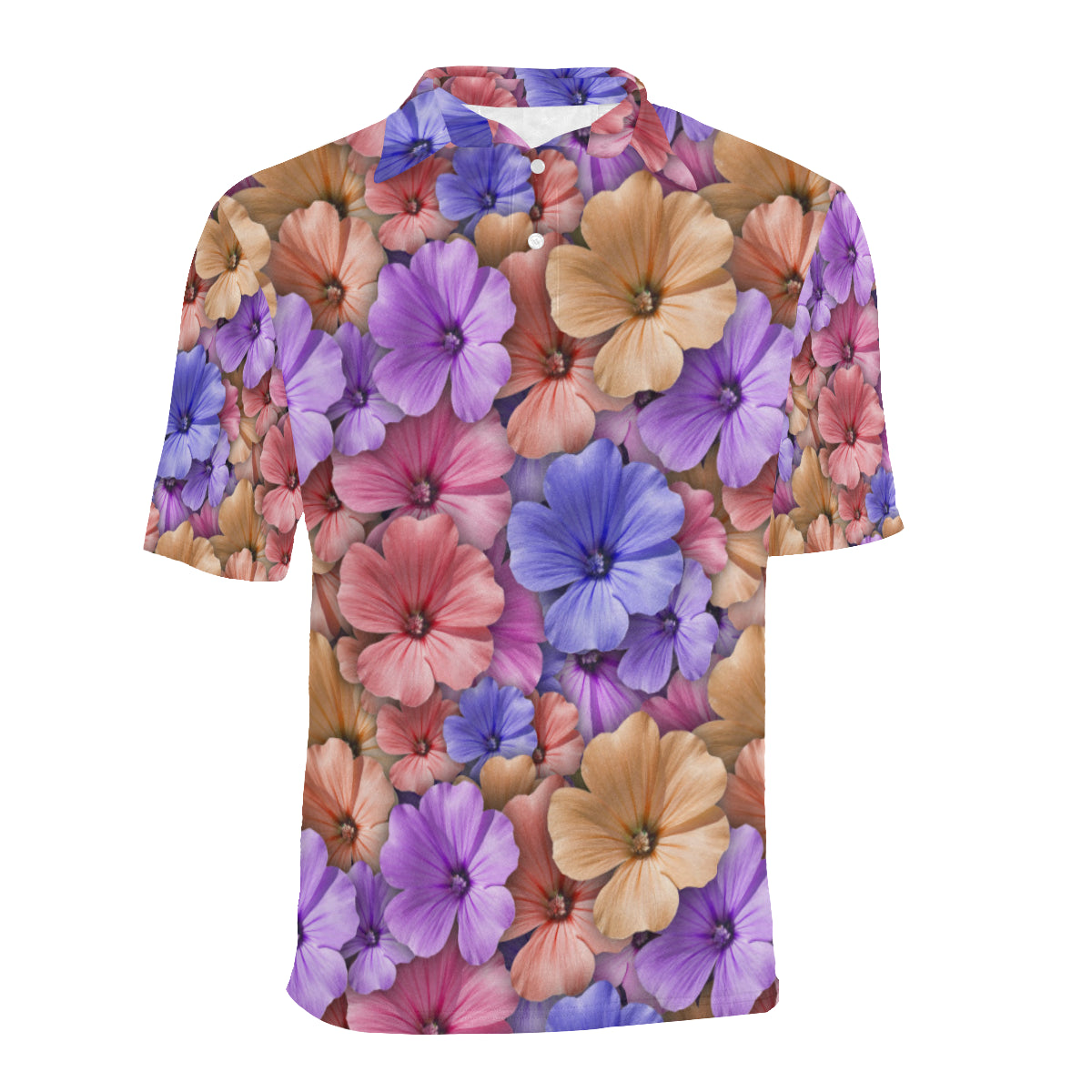 Colorful Geranium Pattern Men Polo Shirt