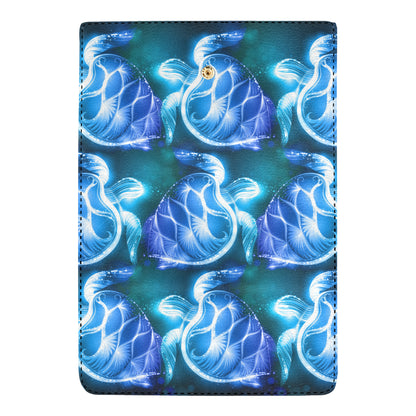 Blue Neon Sea Turtle Print Women's Trifold Wallet