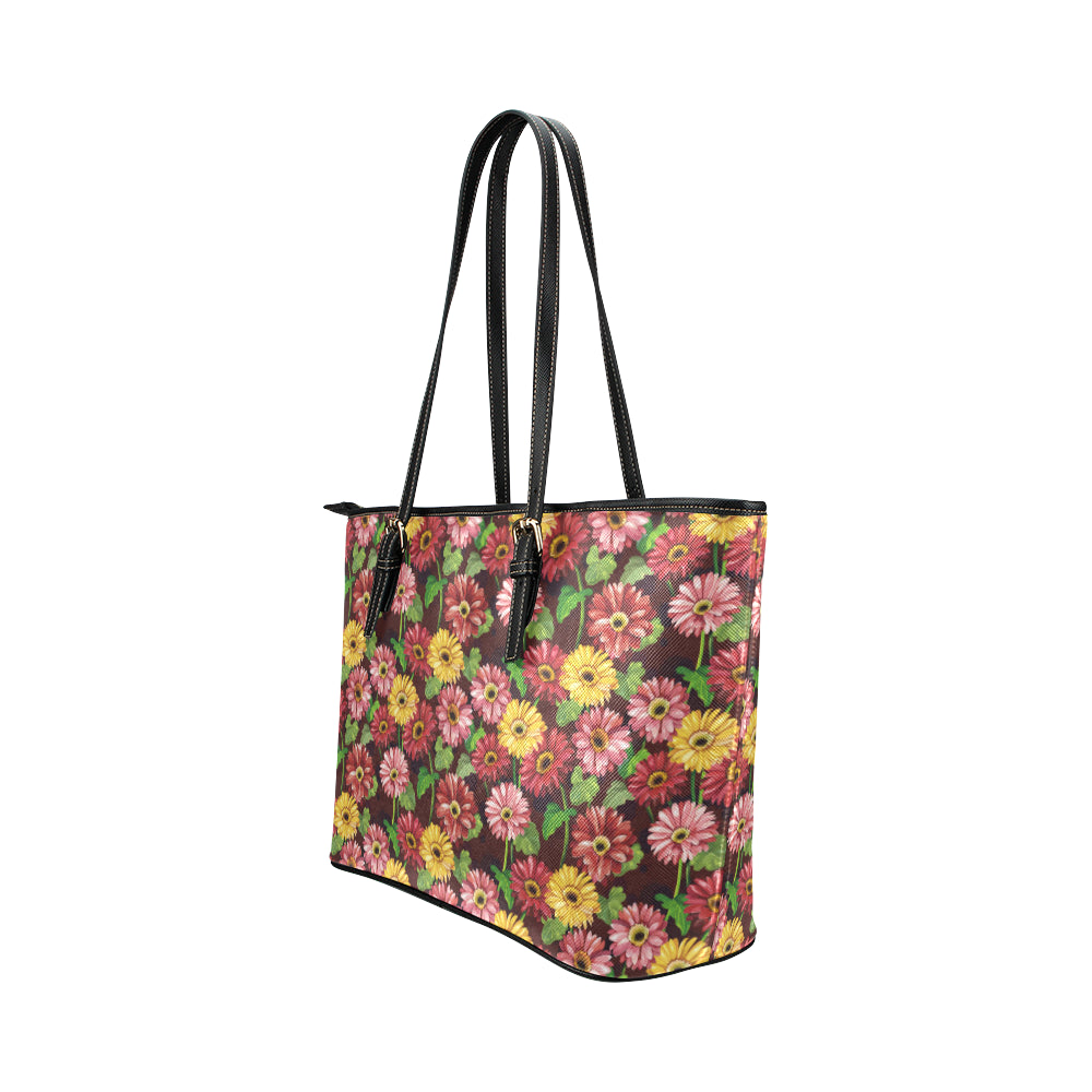 Daisy Gerbera Print Pattern Leather Tote Bag