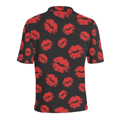 Lip Red Pattern Print Design 02 Men Polo Shirt