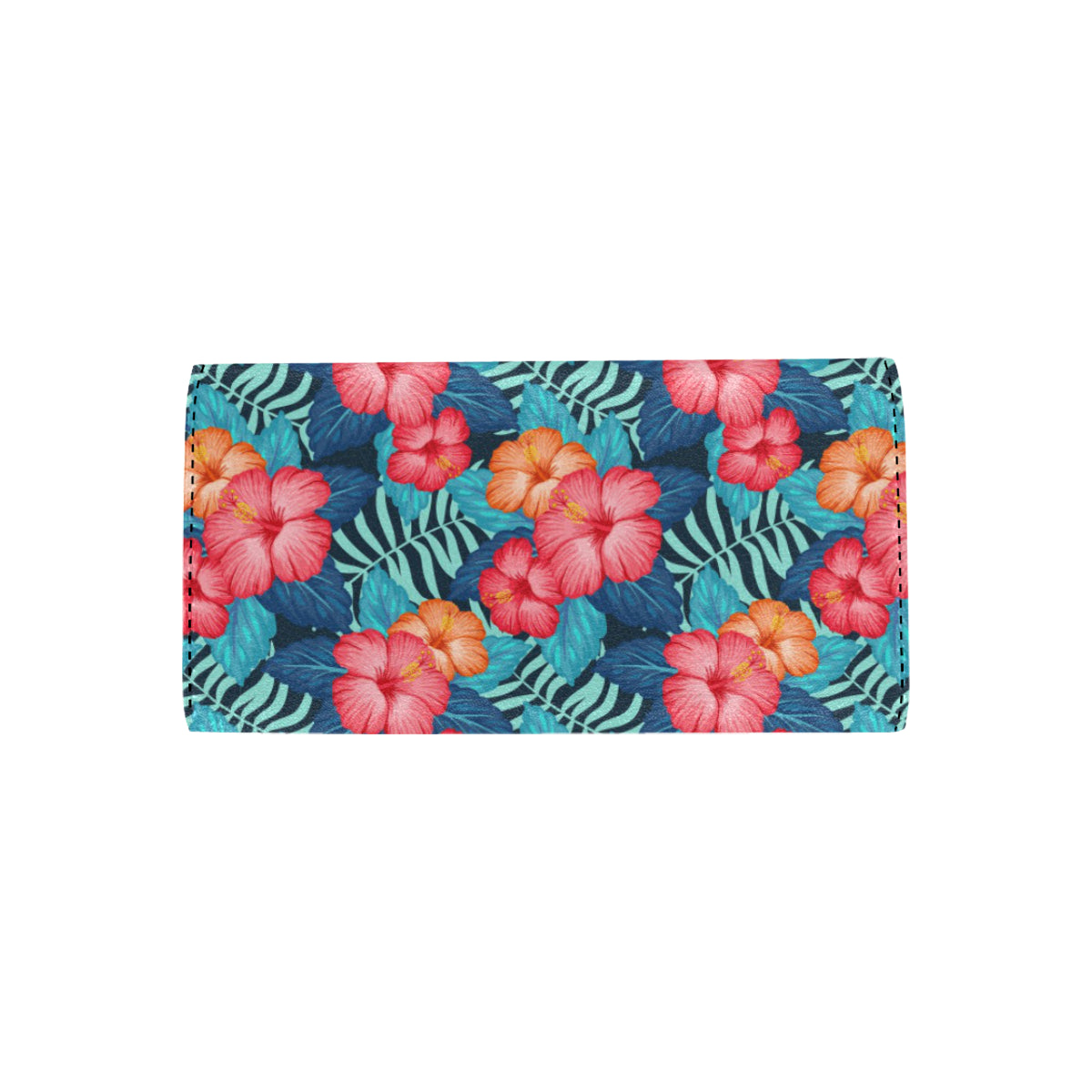 Red Hibiscus Pattern Print Design HB02 Women's Trifold Wallet