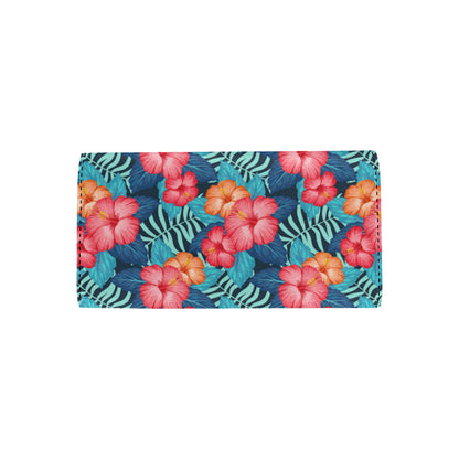 Red Hibiscus Pattern Print Design HB02 Women's Trifold Wallet