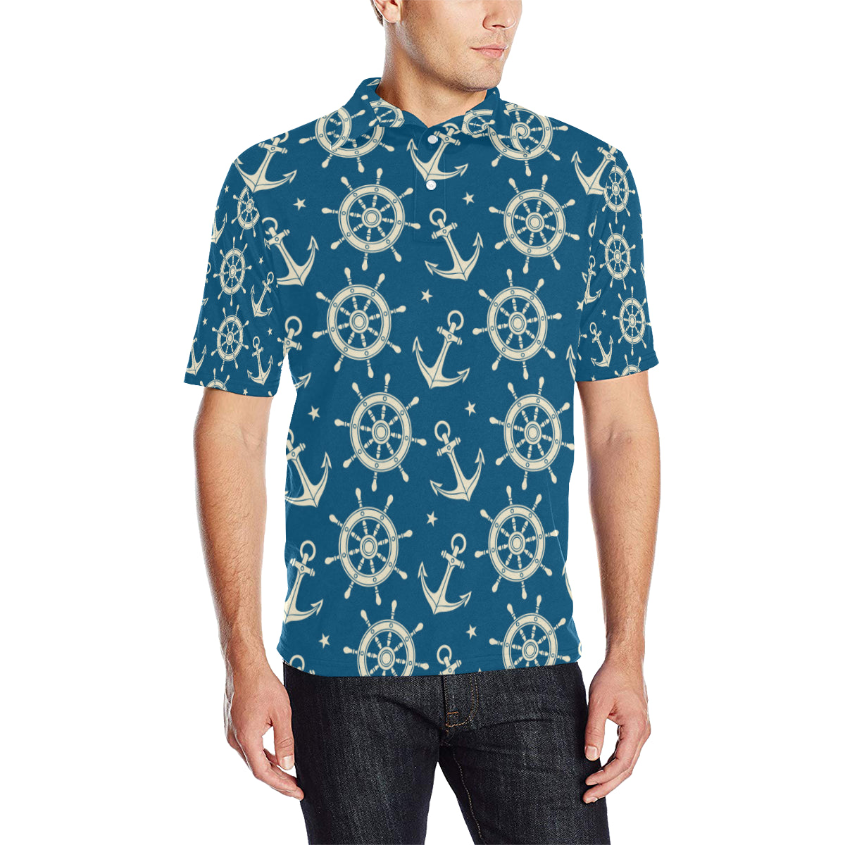 Anchor Pattern Print Design 01 Men Polo Shirt