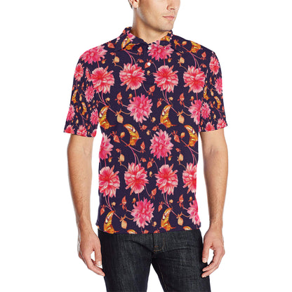 Dahlia Pattern Print Design DH03 Men Polo Shirt