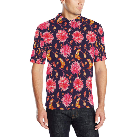 Dahlia Pattern Print Design DH03 Men Polo Shirt