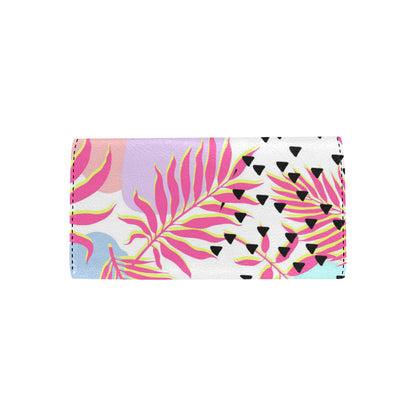 Pink Tropical Palm Leaves Women's Trifold Wallet