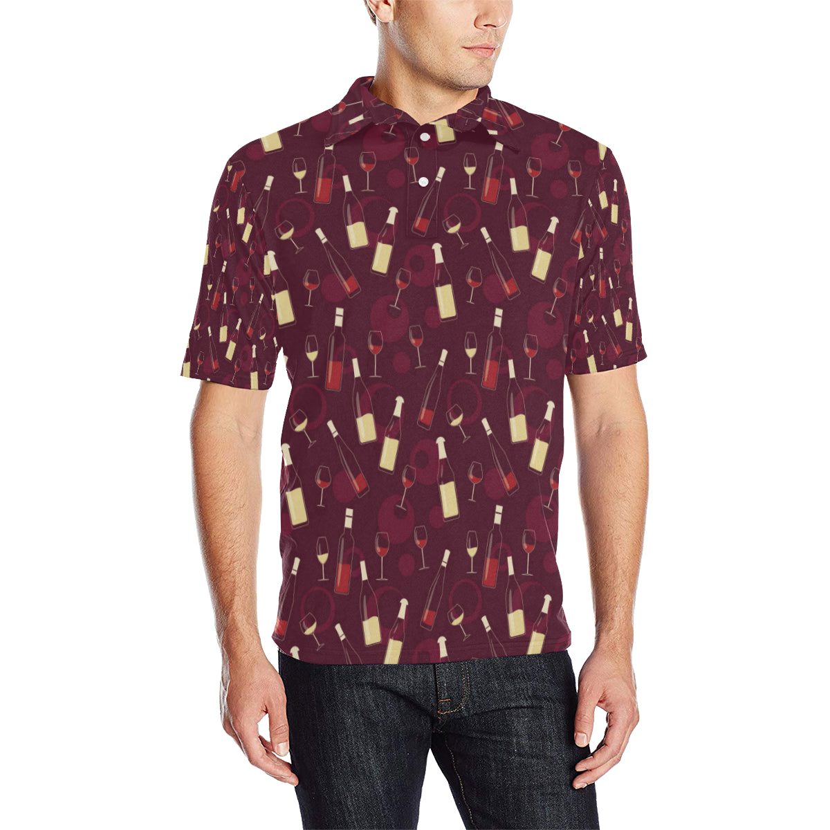 Wine Themed Pattern Print Men Polo Shirt